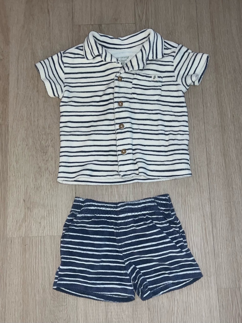 Easy Peasy Striped Polo Baby Top & Shorts Set - White & Navy